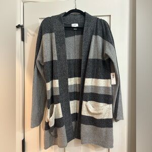 Old Navy Women's Gray and Cream Striped Cardigan
